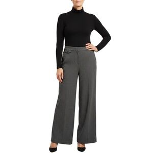 LOFT Womens Dress Pants Size 14 Dark Gray Wide‎ Leg Textured Professional Chic